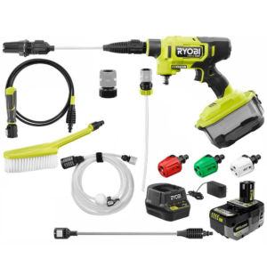 RYOBI RY121860KVNM ONE+ HP 18-Volt Brushless EZClean 600 PSI 0.7 GPM Cordless Electric Power Cleaner w 4.0Ah Battery, Charger, Accessories