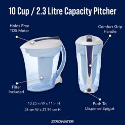 ZeroWater Starter Pack Bundle, 10 Cup Picher and 3-Pack Replacement Filters