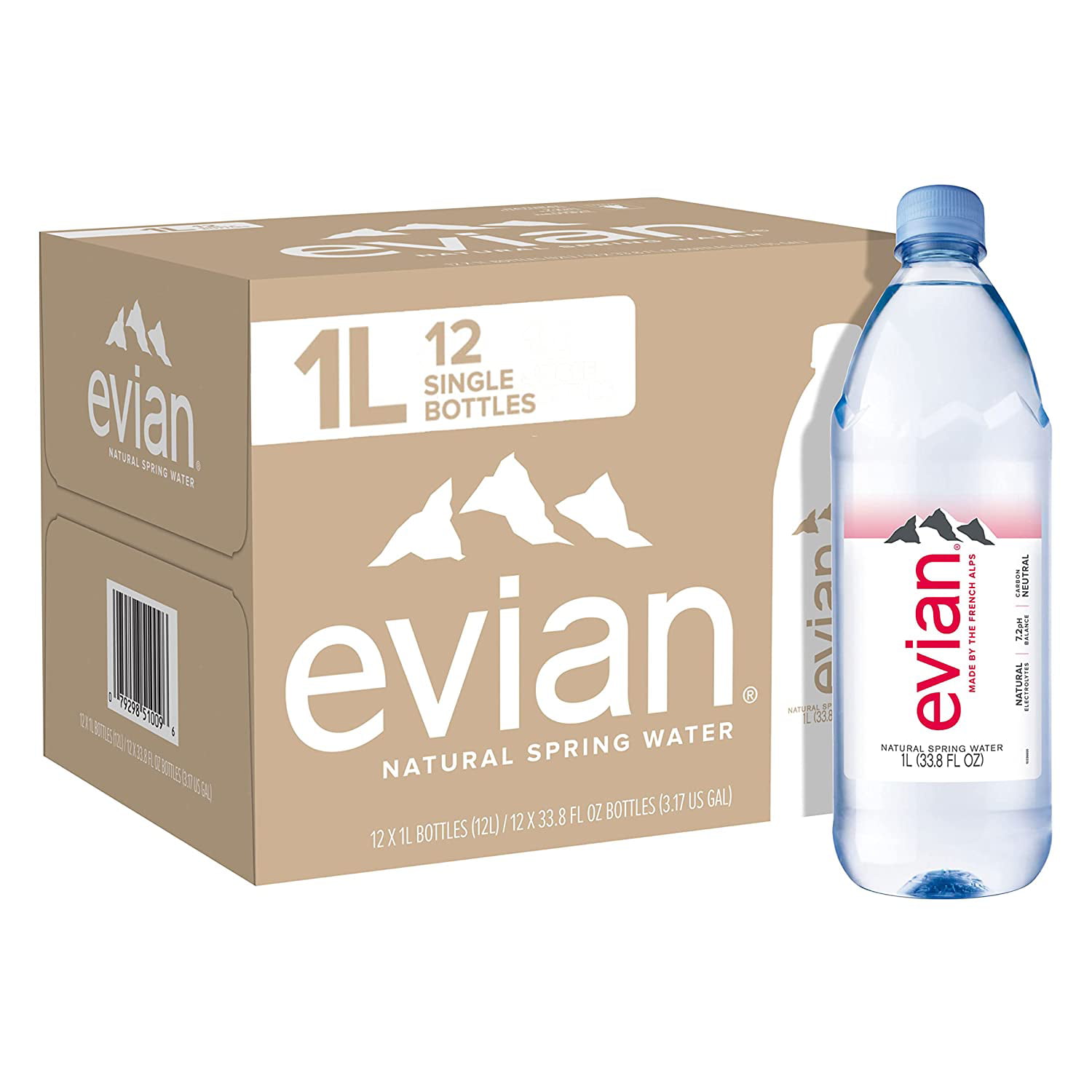 evian Natural Spring Water 33.8 Fl Oz (Pack of 12) Mini-Bottles, Naturally  Filtered Spring Water Small Water Bottles