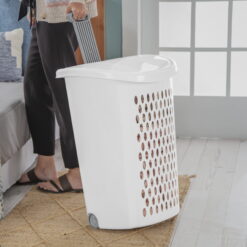 Sterilite Ultra™ Wheeled Plastic Laundry Hamper, White, Set of 3