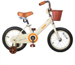 JOYSTAR Vintage 12 Inch Kids Bike with Basket & Training Wheels for 2-7 Years Old Girls & Boys (Green, Beige & Pink)
