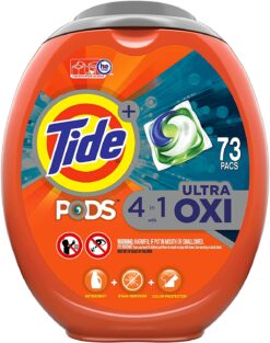 Tide PODS 4 in 1 Ultra Oxi Liquid Laundry Detergent Pacs, High Efficiency (HE), 73 Count