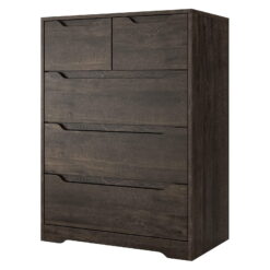 Homfa Dresser for Bedroom, Wood Storage Chest of 5 Drawers with Cutout Handles for Living Room, Dark Brown