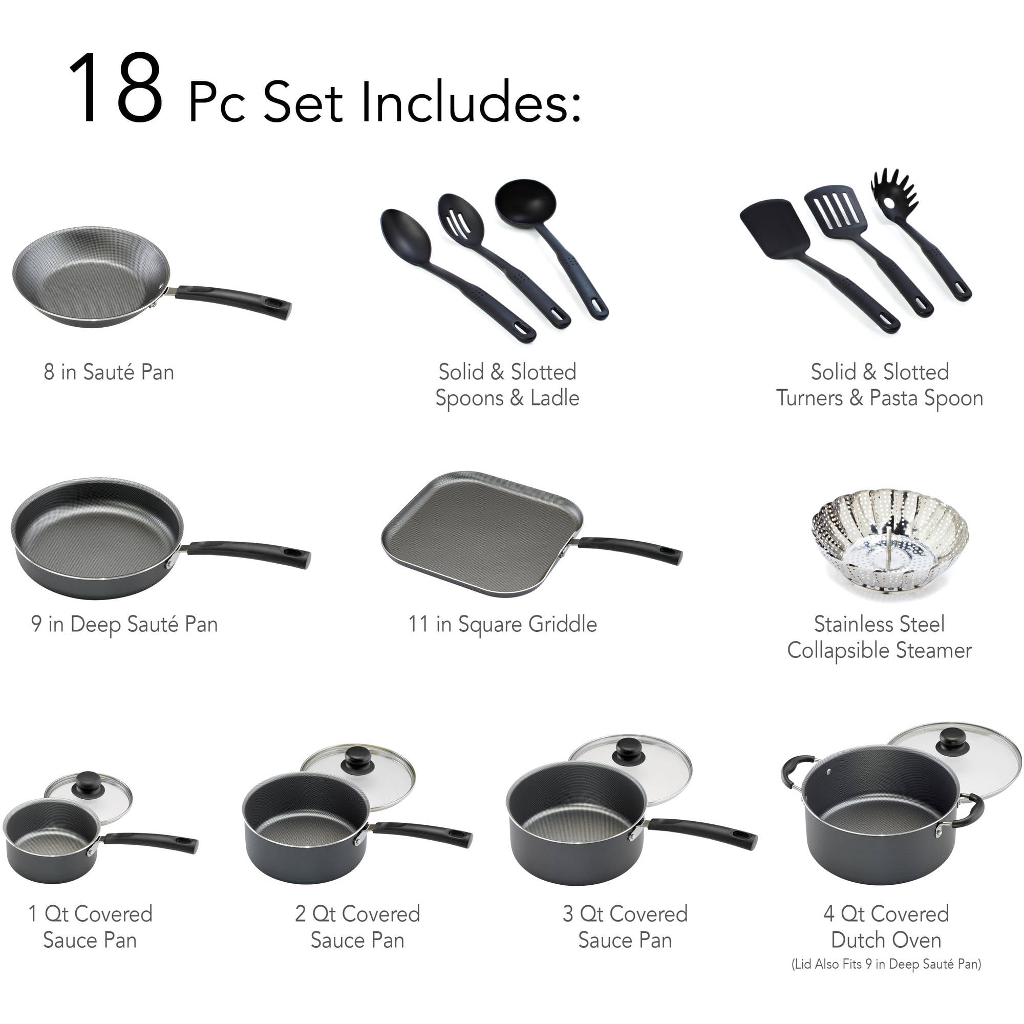 Tramontina PrimaWare 10-Piece Nonstick Cookware Set, Steel Gray