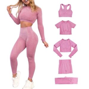 2Bodied by E 5 piece women sportswear active fitness suit workout sport wear gym clothing short long sleeve crop top seamless 5 pcs yoga set2