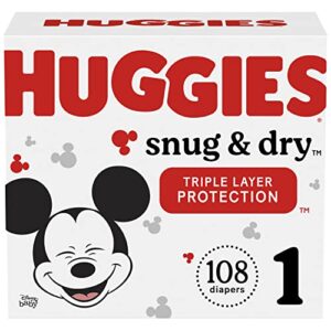 Huggies Baby Diapers, Size 1 (8-14 lbs), 108 Ct, Huggies Snug & Dry Newborn Diapers