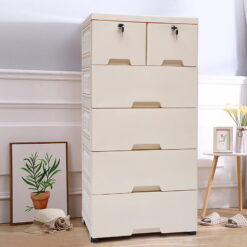 Loyalheartdy 6 Plastic Drawer Dresser Storage Chest Bedroom Tower Closet Organizer Furniture Cabinet w/4 Wheels Beige