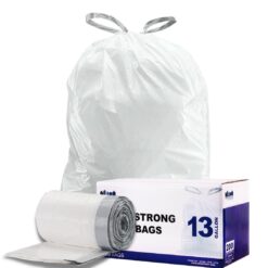 Plasticplace 13 Gallon Extra Tall Drawstring Kitchen Bags, 200 Count, White