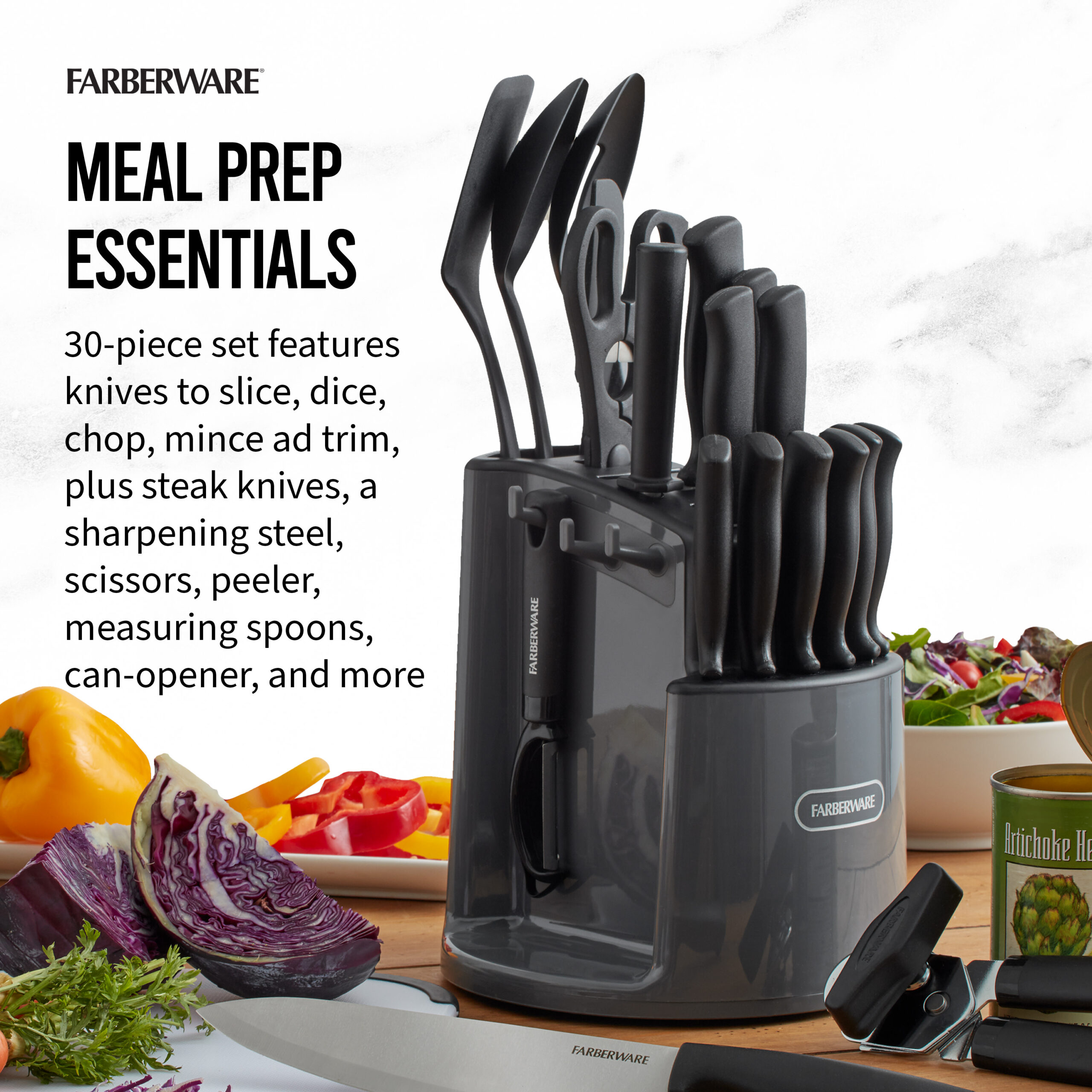Farberware Classic 30-piece Spin N Store Rotating Carousel Cutlery and Tool  Set in Gray