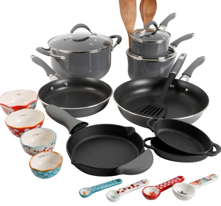 The Pioneer Woman Frontier Speckle Gray 24-Piece Cookware Combo Set