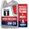 Mobil 1 High Mileage Full Synthetic Motor Oil 0W-20, 5 qt