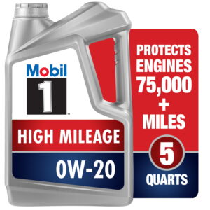 Mobil 1 High Mileage Full Synthetic Motor Oil 0W-20, 5 qt