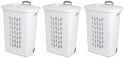 Sterilite Laundry Hamper with Lift-Top and Wheels, White (3 Pack)