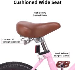 JOYSTAR Vintage 12 & 14 & 16 Inch Kids Bike with Basket & Training Wheels for 2-7 Years Old Girls & Boys (Green, Beige & Pink)