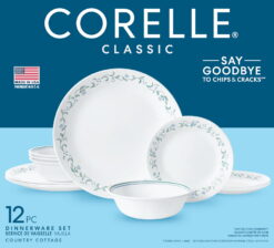Corelle Country Cottage, White and Blue, 12 Piece, Dinnerware Set