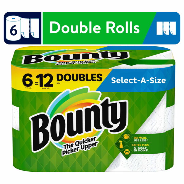 Bounty Select-A-Size Paper Towels, Double Rolls, White, 98 Sheets Per Roll,  2 Count