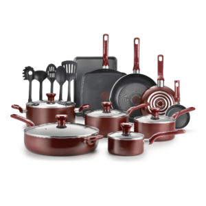 T-fal Easy Care Nonstick Cookware, 20 Piece Set, Red, Dishwasher Safe