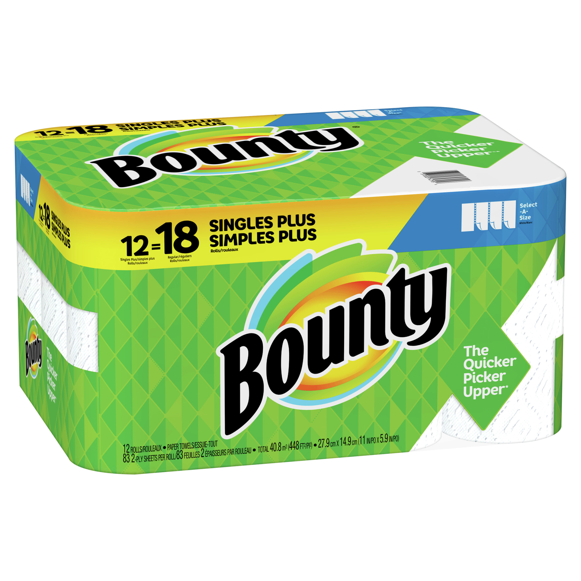 Bounty Paper Towels, Select-a-Size, White, Singles Plus Rolls, 2-Ply - 12 rolls