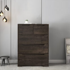 Homfa Dresser for Bedroom, Wood Storage Chest of 5 Drawers with Cutout Handles for Living Room, Dark Brown