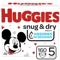 Huggies Snug & Dry Baby Diapers, Size 5, 160 Ct