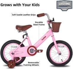 JOYSTAR Vintage 12 & 14 & 16 Inch Kids Bike with Basket & Training Wheels for 2-7 Years Old Girls & Boys (Green, Beige & Pink)