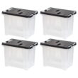 IRIS USA Letter Size Portable Wing-Lid File Box with Handles, Black Lid, Clear Body, Set of 4
