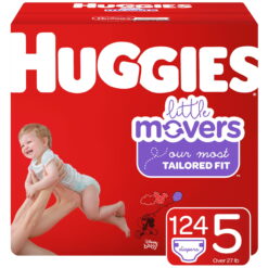 Huggies Little Movers Baby Diapers, 124 Ct, Size 5 (27+ lb.), One Month Supply