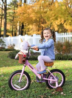 JOYSTAR Vintage 12 & 14 & 16 Inch Kids Bike with Basket & Training Wheels for 2-7 Years Old Girls & Boys (Green, Beige & Pink)