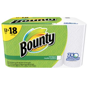 Bounty Paper Towels, White, 12 Giant Rolls = 18 Regular Rolls