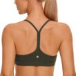 CRZ YOGA Womens Butterluxe Y Back Sports Bra - Padded Racerback Low Impact Spaghetti Thin Strap Backless Workout Yoga Bra, Olive Green