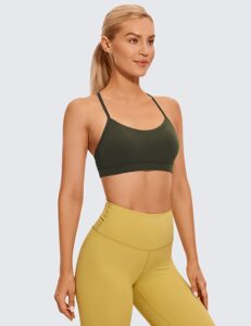 CRZ YOGA Womens Butterluxe Y Back Sports Bra - Padded Racerback Low Impact Spaghetti Thin Strap Backless Workout Yoga Bra, Olive Green