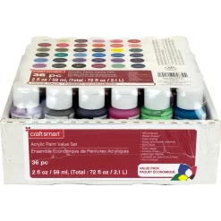 Craft Smart Acrylic Paint Value Set, 36 Pieces, 2fl oz /59ml Value Pack