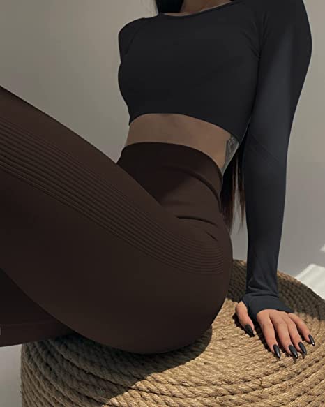 High Waisted Yoga Pants Seamless Gym Leggings Solid Scrunch Butt