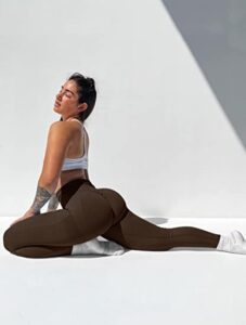 DREAMOON Women Scrunch Butt Lifting Seamless Workout Leggings High Waisted Booty Yoga Pants, Darkbrown