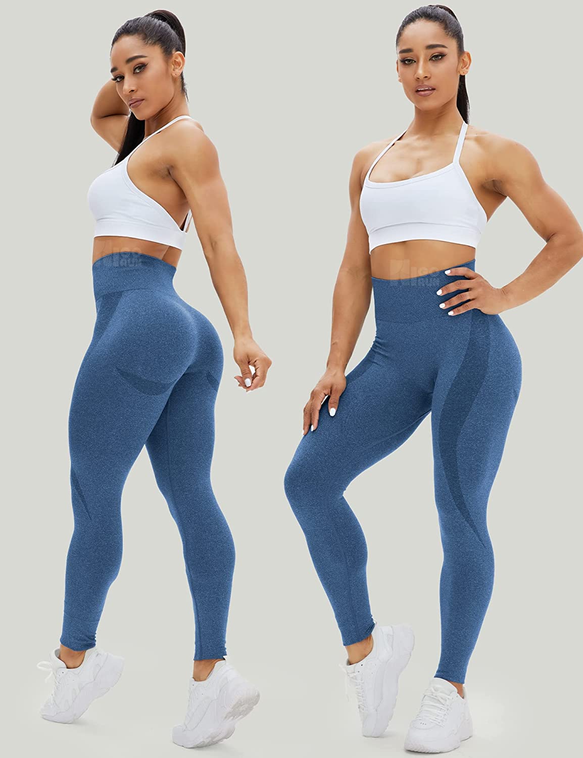 HIGORUN Women Seamless Leggings Smile Contour High Waist Workout Gym Yoga  Pants, Blue