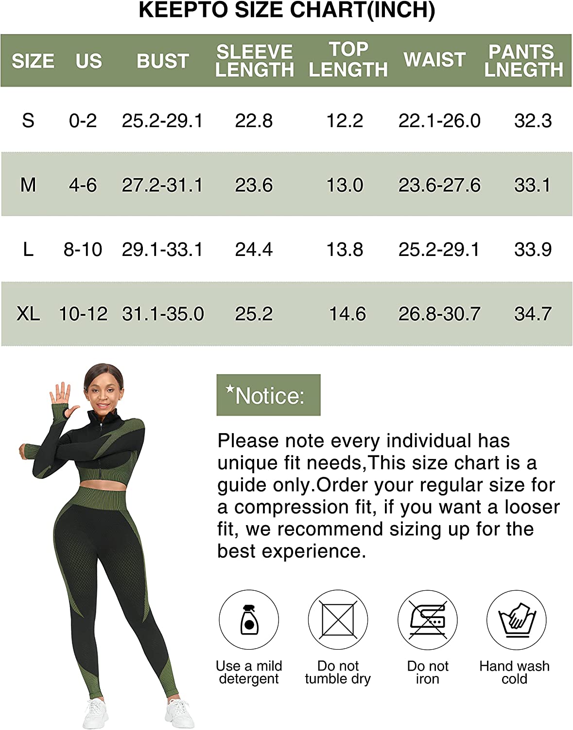 KEEPTO Workout Sets for Women Long Sleeve Zipper Crop Top with Tummy  Control High Waist Seamless Leggings Gym Outfits 