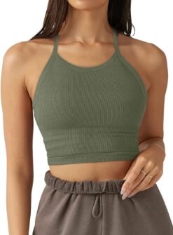 CRZ YOGA Womens High Neck Longline U Back Padded Crop Workout Tank Top  Sports Bra Soul Brown XX-Small at  Women's Clothing store