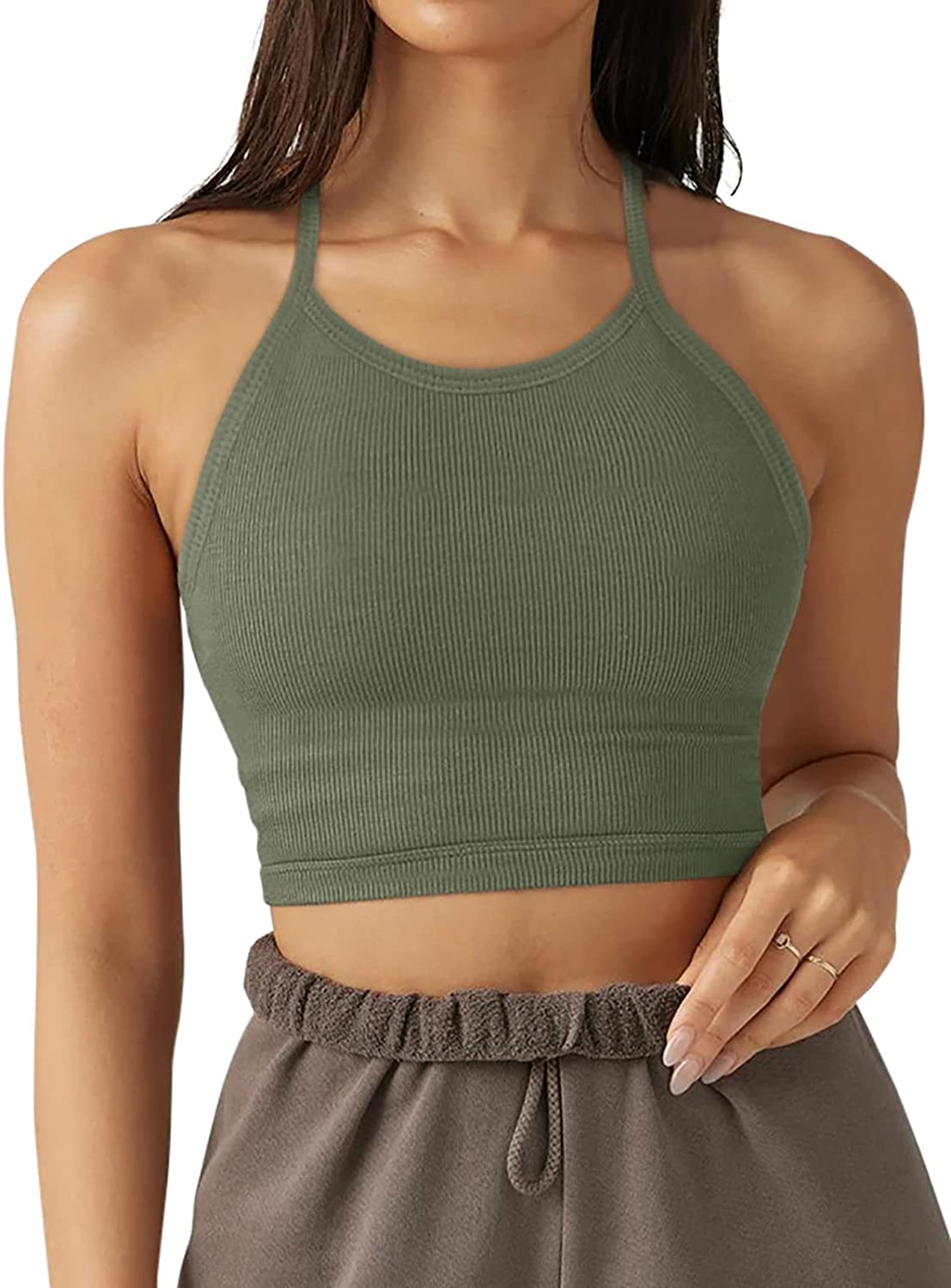 Buy THE GYM PEOPLE Women's Racerback Longline Sports Bra Removable Padded  High Neck Workout Yoga Crop Tops, White, S at