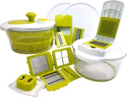 MegaChef 10-in-1 Multi-Use Salad Spinning Slicer, Dicer & Chopper with Interchangeable Blades & Storage Lids