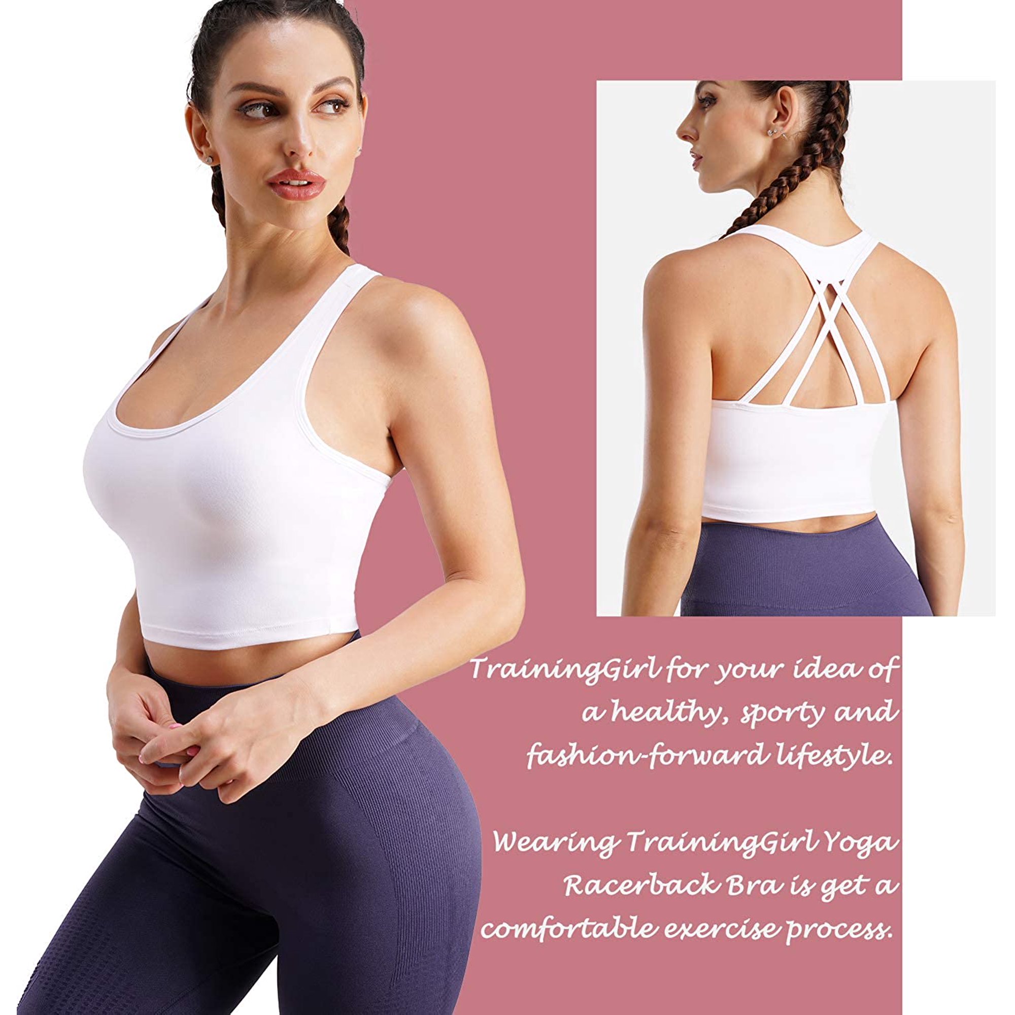  Womens Longline Sports Bra Wirefree Non-Removable Pads  Medium High Support Strappy Cross Back Workout Crop Top For Yoga Running  Fitness Gym