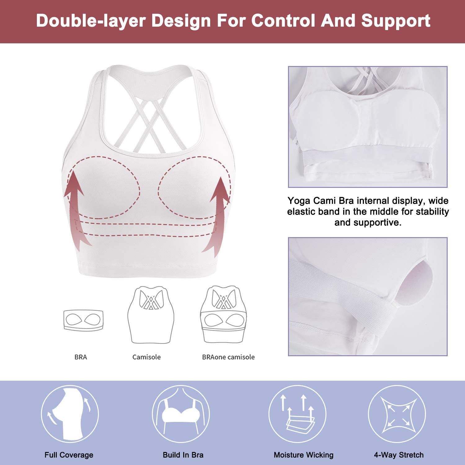 Womens Padded Sport Bras Sling Tube Top Camisole Medium Support