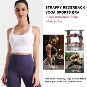 Nebility Women Sports Bra for Women Cross Back Longline Padded Yoga Crop Tops Medium Support Wirefree Workout, white