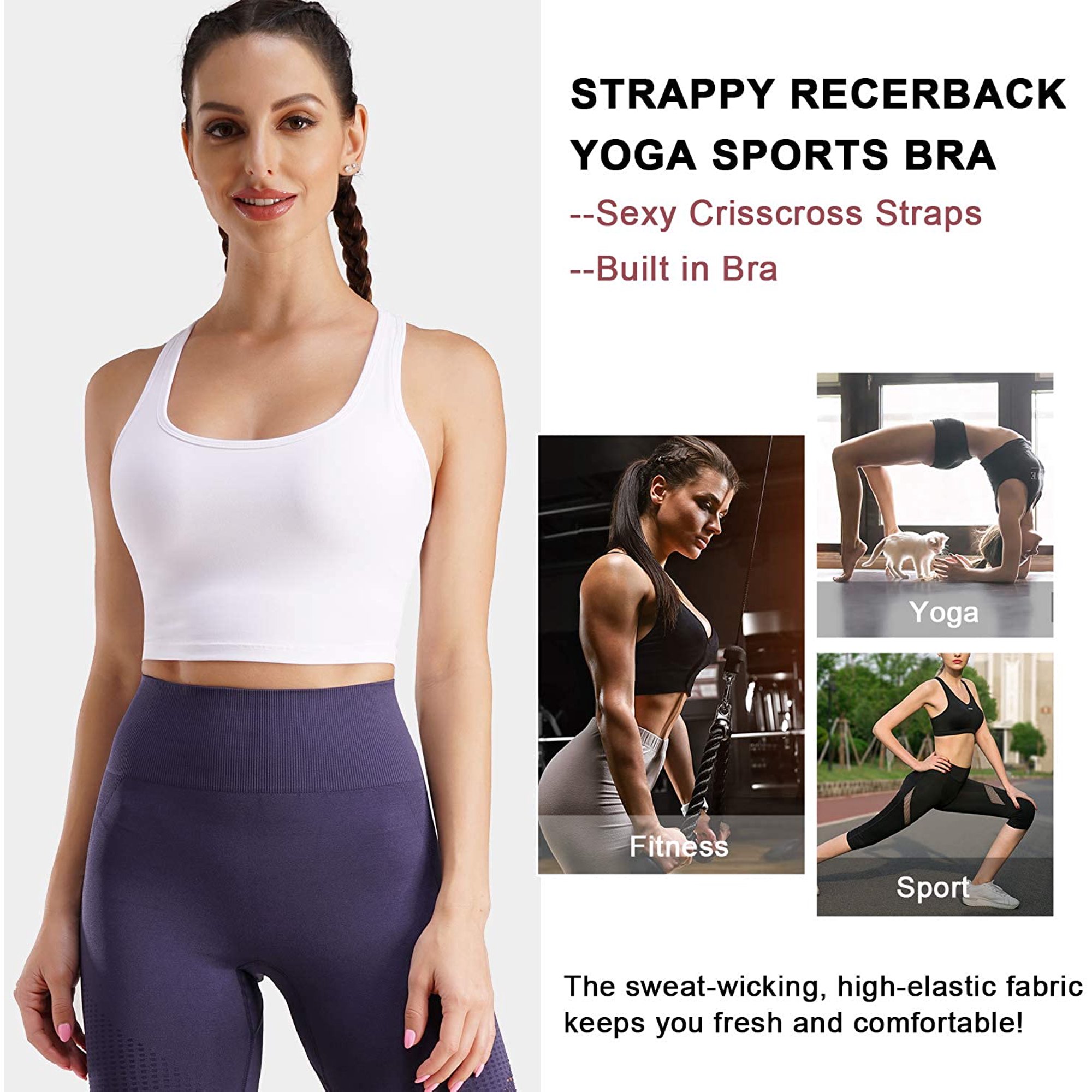 Nebility Women Sports Bra for Women Cross Back Longline Padded Yoga Crop Tops  Medium Support Wirefree Workout