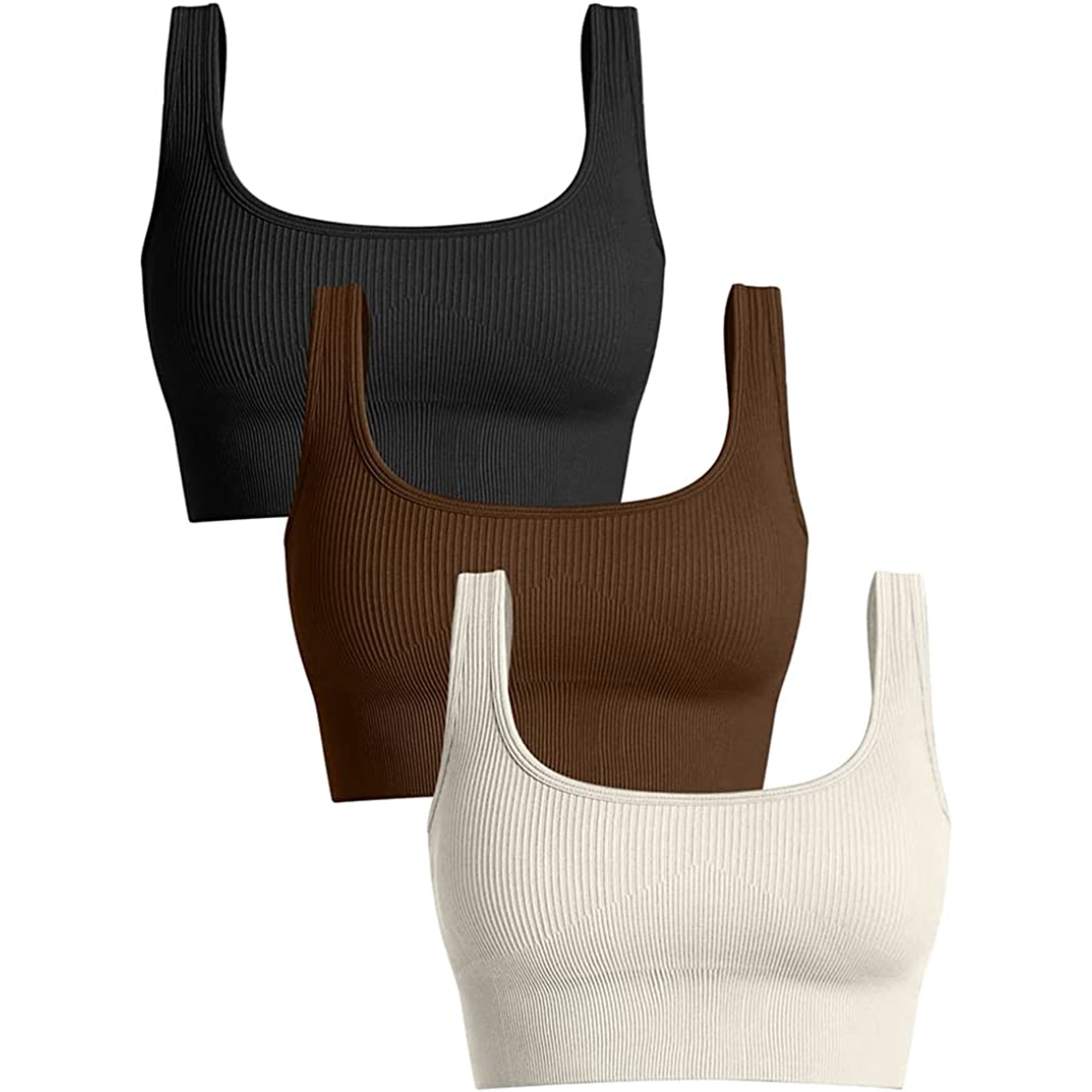 Buy OQQ Women's 3 Piece Medium Support Tank Top Ribbed Seamless Removable  Cups Workout Exercise Sport Bra Online at desertcartSeychelles