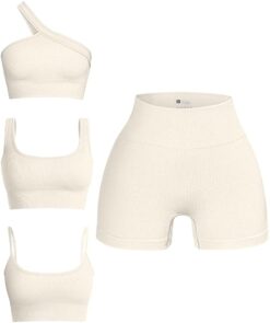  OQQ Women's 3 Piece Outfits Ribbed Seamless Exercise