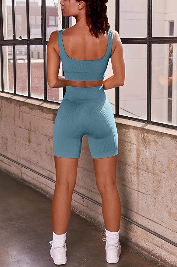 OQQ Workout Outfits for Women 2 Piece Ribbed One Shoulder High