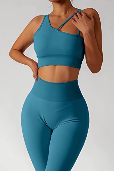 QINSEN 2 Piece Workout Outfits for Women Round Neck Coutout Underboob Sport  Bra High Waist Yoga Shorts Sets, Blue, Small : : Clothing, Shoes &  Accessories