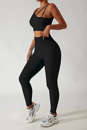 QINSEN Seamless Workout Outfits for Women 2 Piece Ribbed Crop Tank High  Waist Yoga Leggings Sets, Black, Small : : Clothing, Shoes &  Accessories