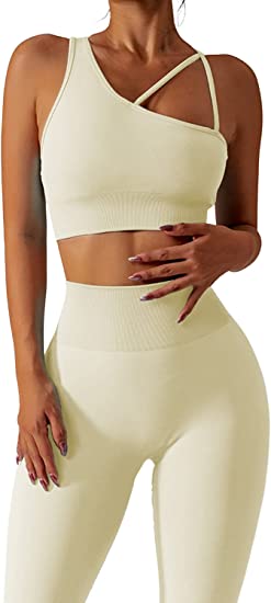 QINSEN Workout Outfits for Women 2 Piece Ribbed Seamless Crop Tank High  Waist Yoga Leggings Sets - Buy Online - 334779976