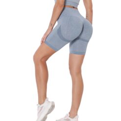 QRIC High Waisted Seamless Biker Shorts for Women Tummy Control Leggings  Butt Lifting Streamline Contour Gym Workout Yoga Shorts, Blue